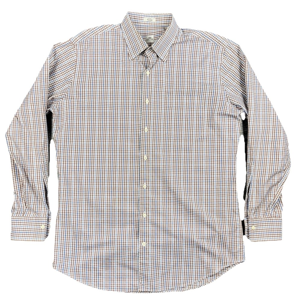Peter Millar Shirt Mens L Blue Brown Plaid Long Sleeve Casual Preppy  Academia